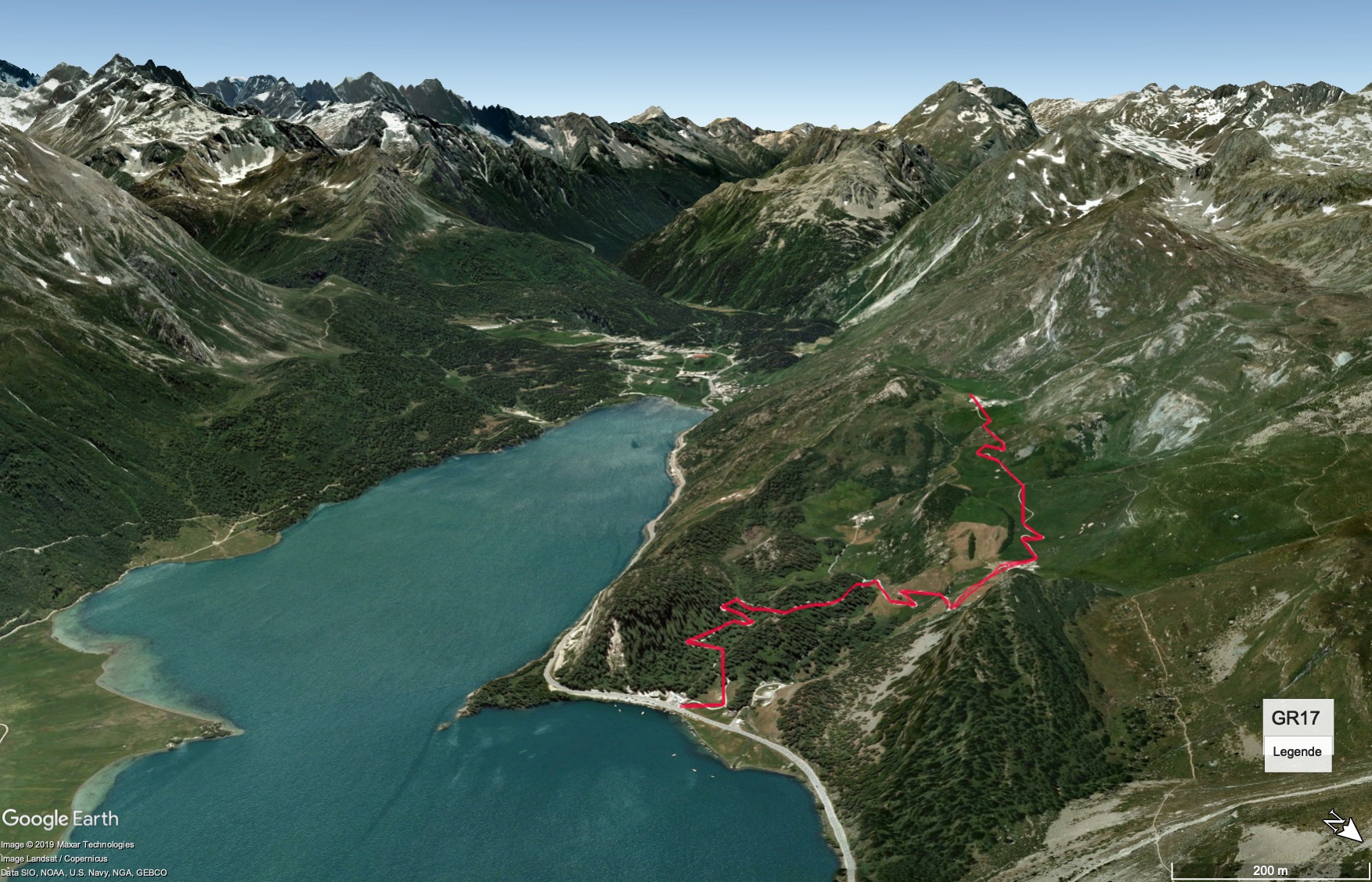 Google Earth Karte mit Wegstrecke 
