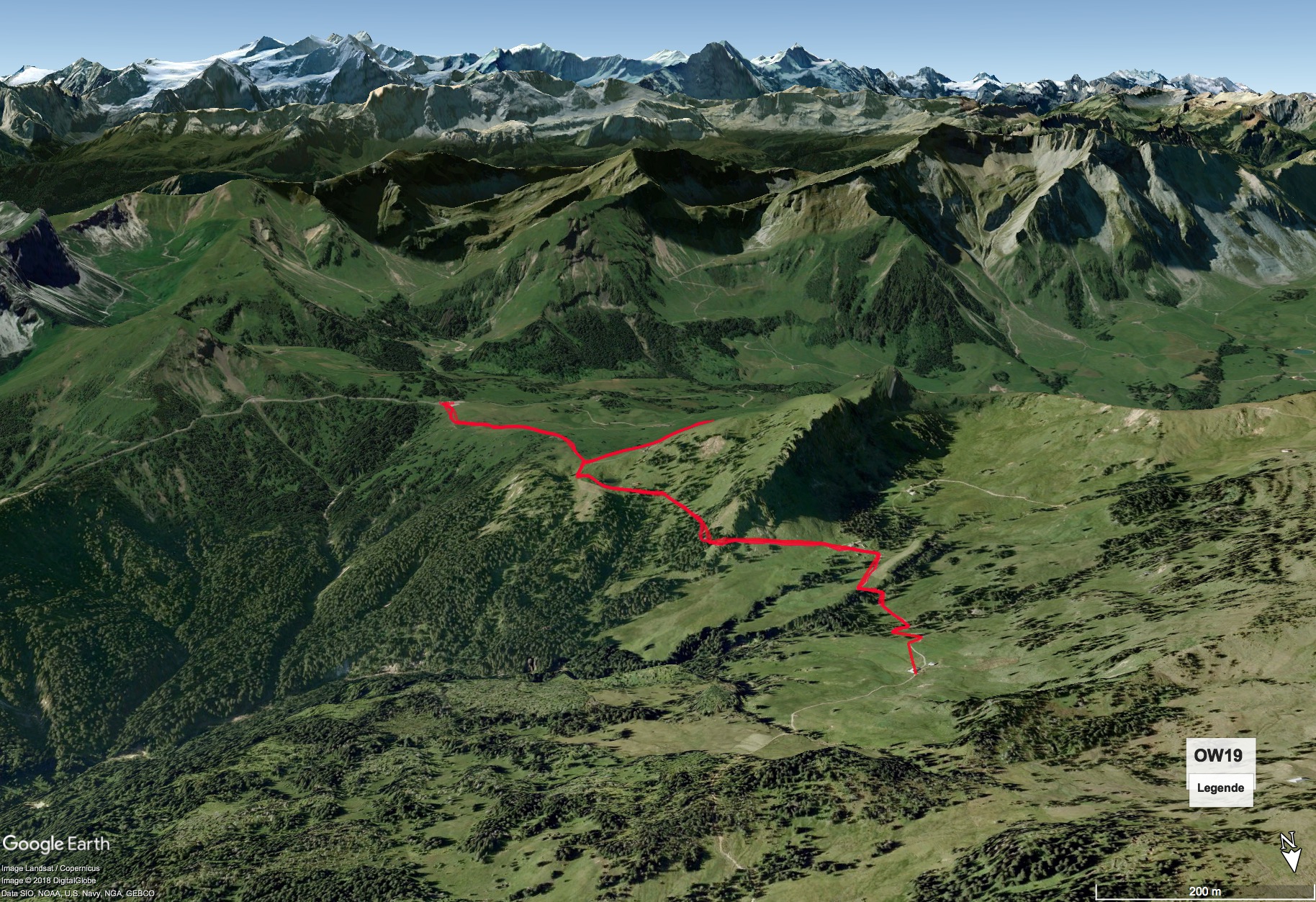 Google Earth Karte mit Wegstrecke 